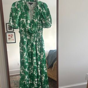J. Crew Green Floral Print Midi Dress